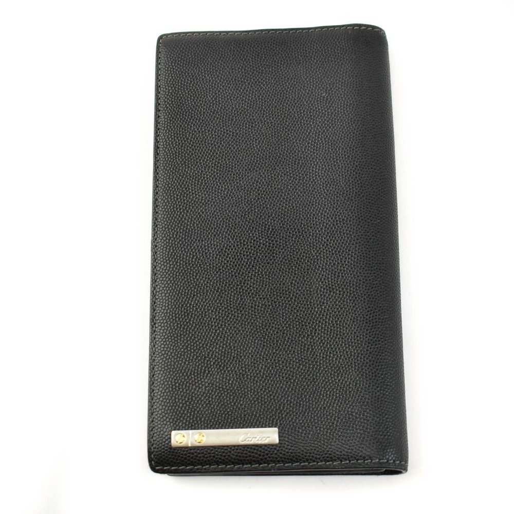 CARTIER "Love": Black, Leather & "Screw" Hardware Logo Long Wallet (pv)